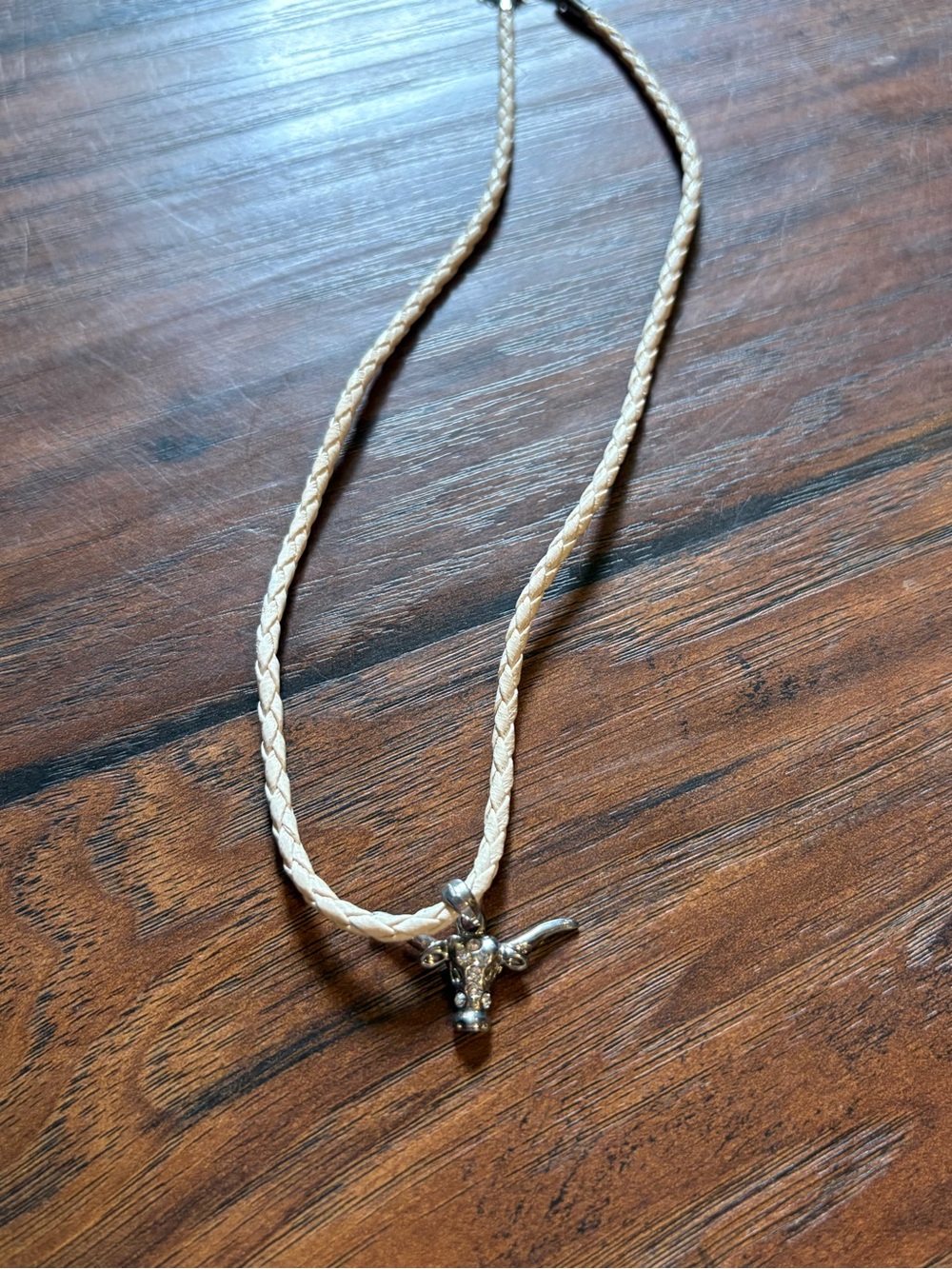 Sterling Longhorn Pendant Necklace on Cream Braided Cord
